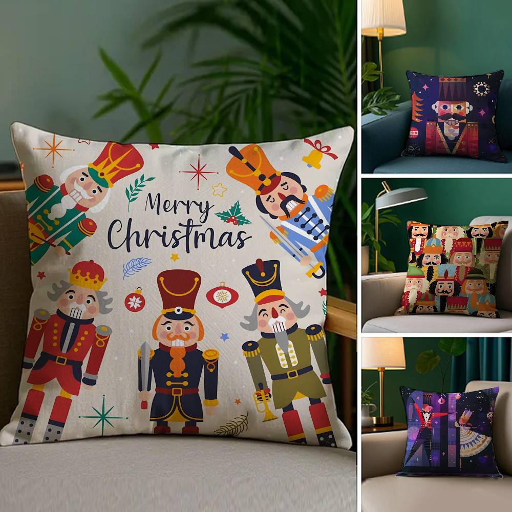 Nutcracker Soldier Christmas Pillow Case Plush Fabric Soft Double Sided Print Home Sofa High Quality Cushion Cover Throw