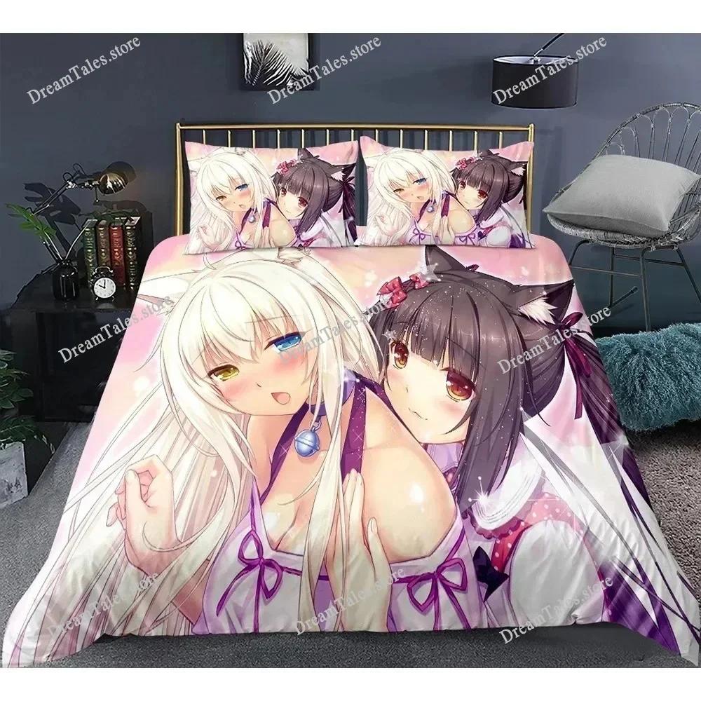 Cute Anime Cat Maid Pattern NEKOPARA Bedding Set Game Printing Duvet Cover and Pillowcase Bedroom Decorate for Otaku Teens741