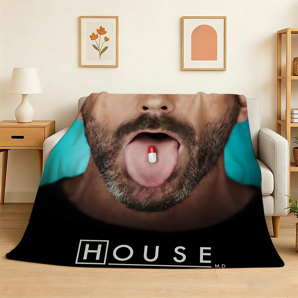 House MD TV Classic Vintage Throw 240g Flannel Blanket Lightweight Soft Skin-friendly Summer Thin Throw Blanket 75X95CM