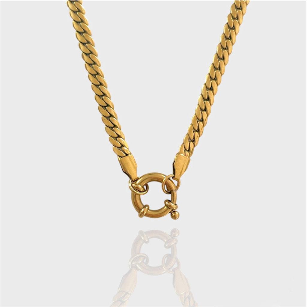 Titanium Steel Furnace Vacuum Plating 18K Real Gold Spring Buckle Opening Ring Pearl Paperclip Removable Base Chain