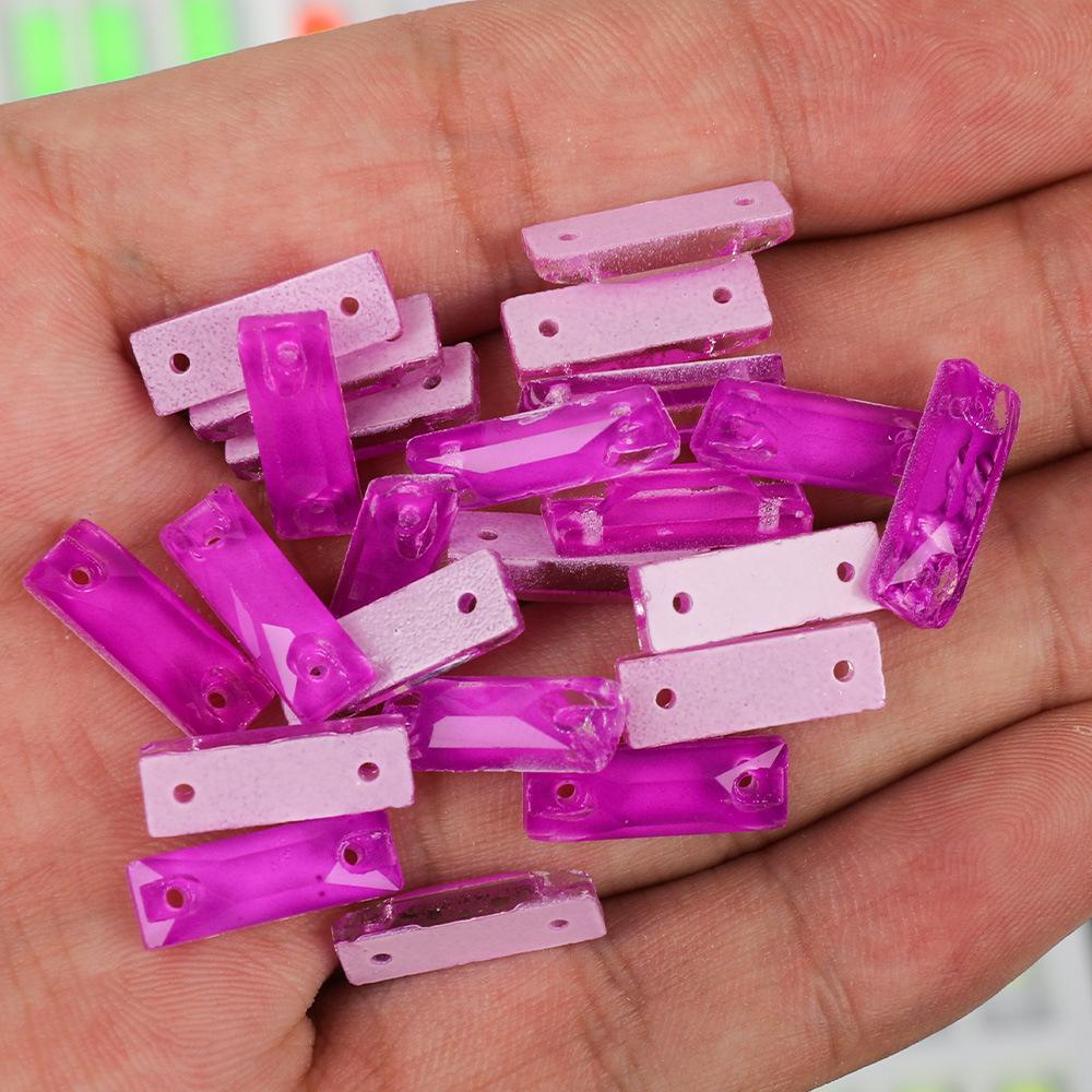 Long Fluorescent Glass Flat Buckle Hand Seam Drill, Double Hole Rhinestone Flat Bottom Drill Diy Accessories Material Package