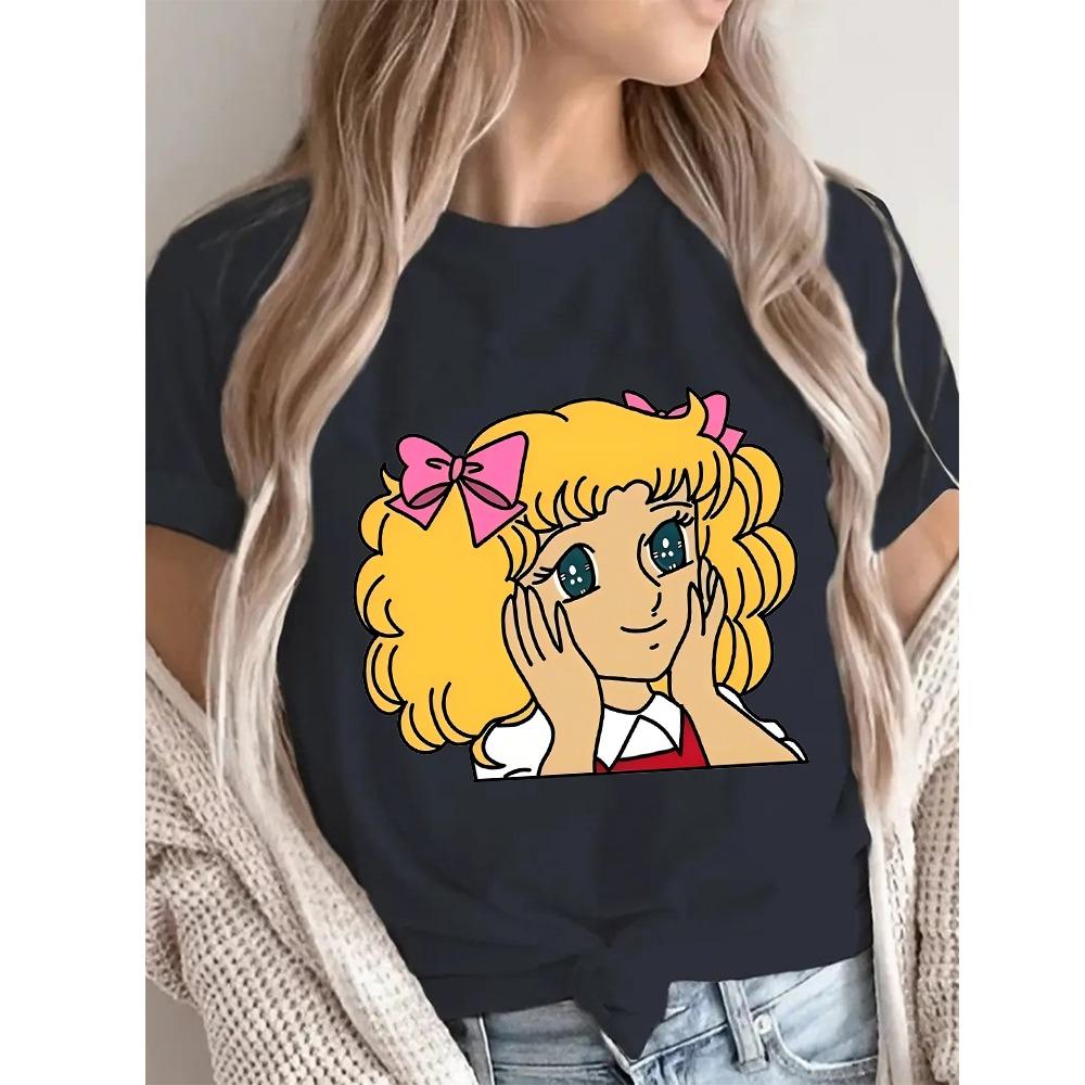 T-shirt Streetwear con Stampa Cartoon di Caramelle Abbigliamento Harajuku Moda Ragazze T-shirt Manica Corta Estate Maglietta Casual Femminile Girocollo Top