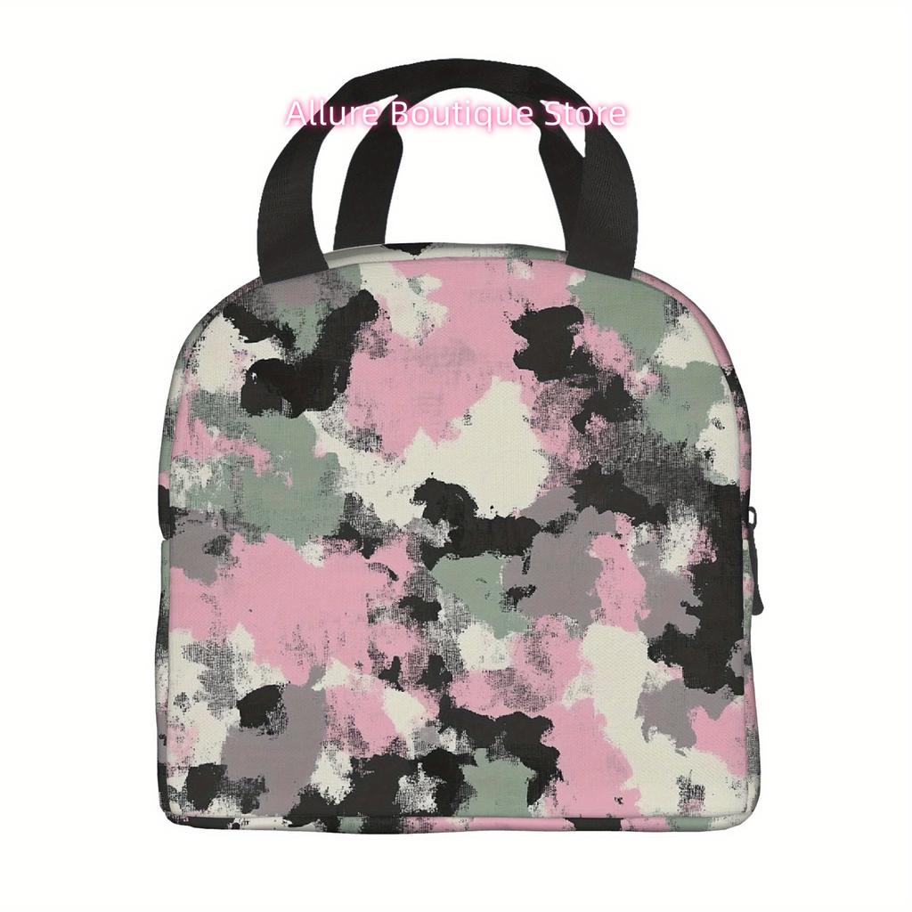 1pc, Abstract Camouflage Pattern in Muted Colors, Printed Thermal Bag, Insulation Bag, Insulated Bag, No Food Contact, Suitable