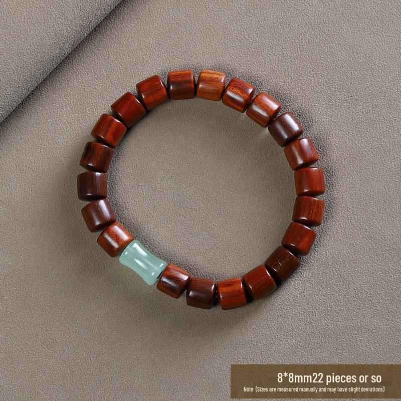 Red Sandalwood and Hetian Jade Beaded Bracelet for Men and Women - Buddhist Prayer Beads with Barrel and Bamboo Section Design.