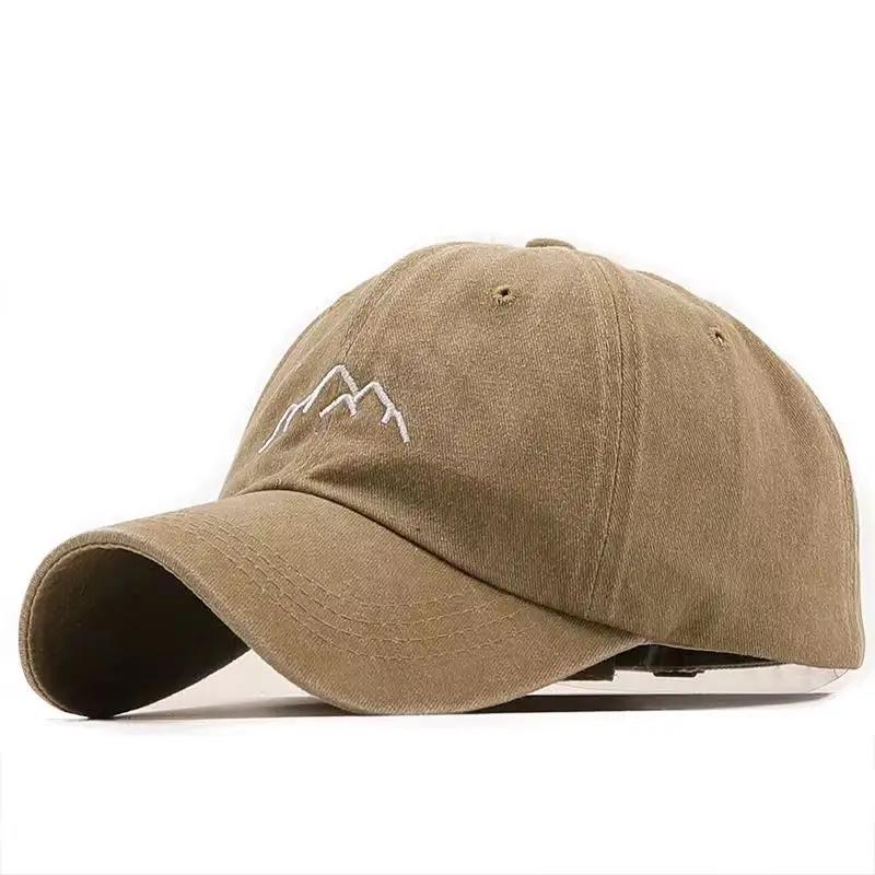 Unisex Washed Cotton Cap Mountain Embroidery Vintage Baseball Cap Men Women Chic Dad Hat