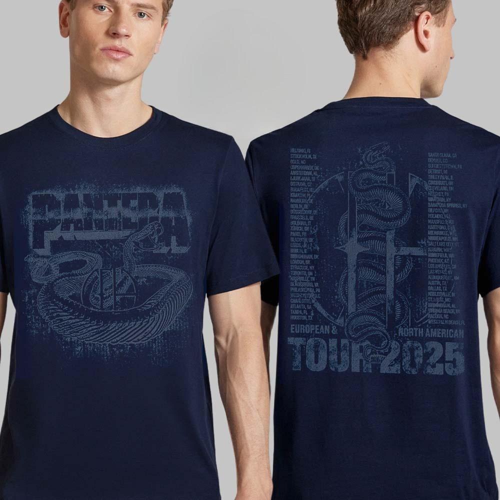 Pantera 2025 World Tour Europe and North America Snake Tour Dates Cowboys From Hell Two Sided Navy T-Shirt