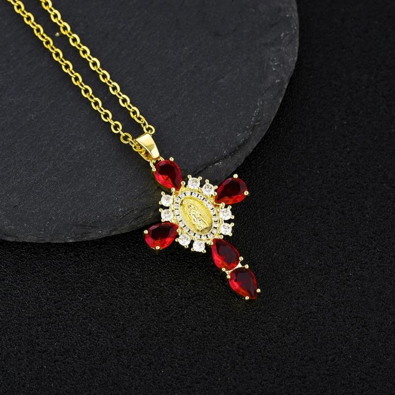 Crucifix Pendant Necklace Unique Cross Maria Charm Clavicle Chain Adjustable Choker Ethnic Style Jewelry Accessory