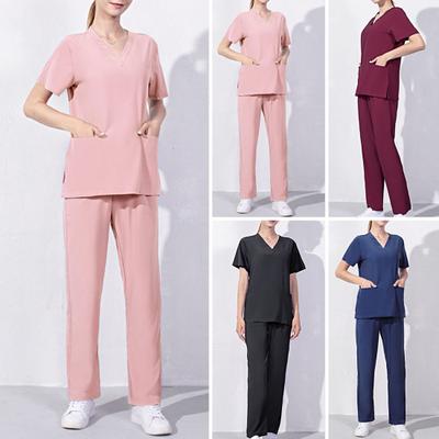 1 Set Nurses Work Uniform V-neck Anti-wrinkle Sweat Absorption Working Wear Summer Pet Dental Uniform Suit Beauty Salon