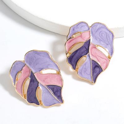 1 paire de boucles d'oreilles pendantes rétro exagérées en émail vert rose en forme de feuille pour femmes, boucles d'oreilles en feuilles, bijoux de mariage esthétiques
