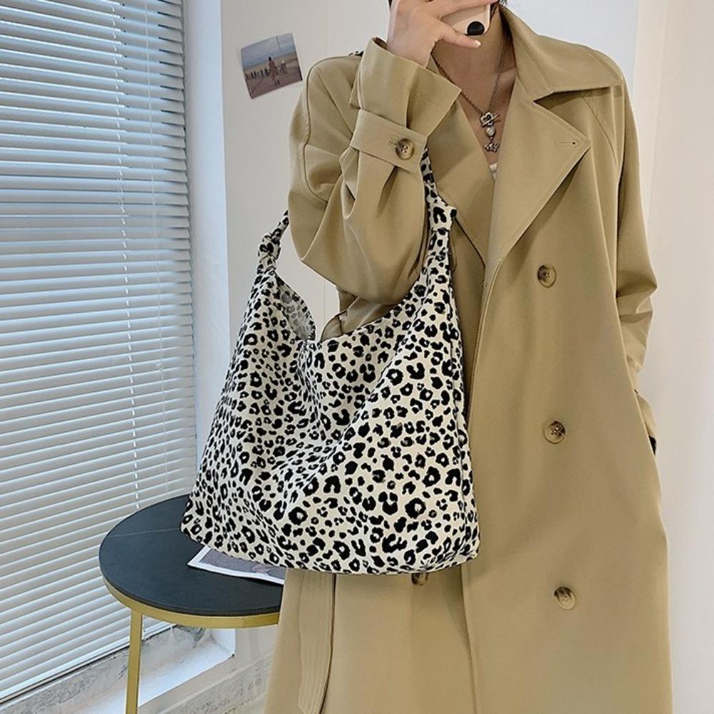 Cloth Canvas Bag Korean Style Women's Handbag Fashion Leopard Print Shoulder Bag  Shopping