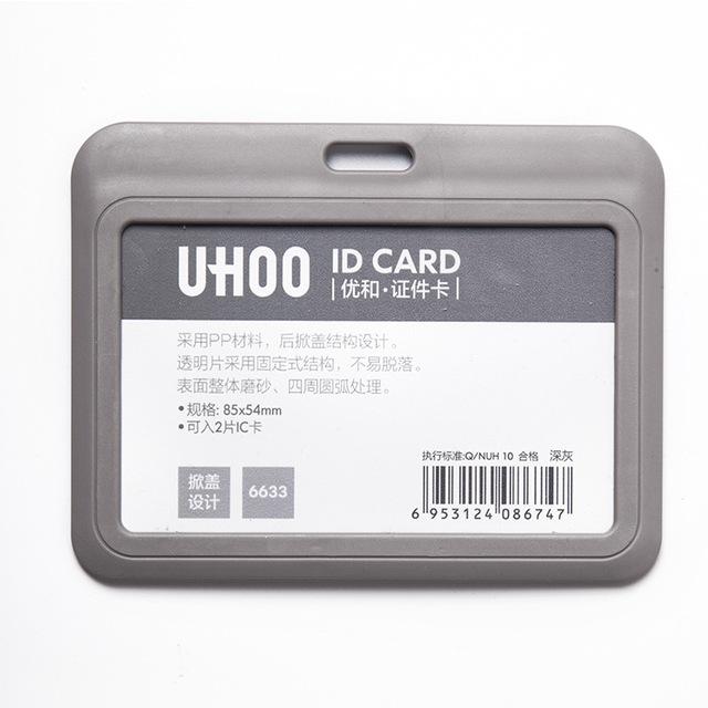 

Name Tag Name Pass Cover Work Name Card Holder Card Case Short Rope Keychain Badge Lanyard Holder grey-transverse with strap