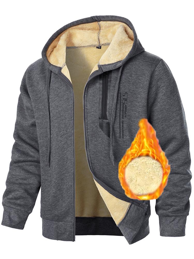 Men's Digital Print Velvet-Lined Hoodie, Autumn/Winter Zipper Cardigan
