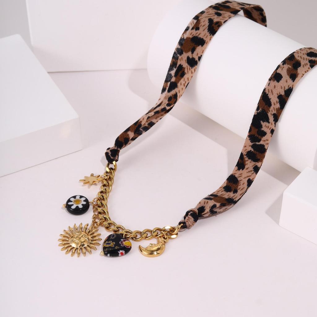 Trendy European and American Leopard Print 18K Gold-Plated Stainless Steel Pendant Necklace