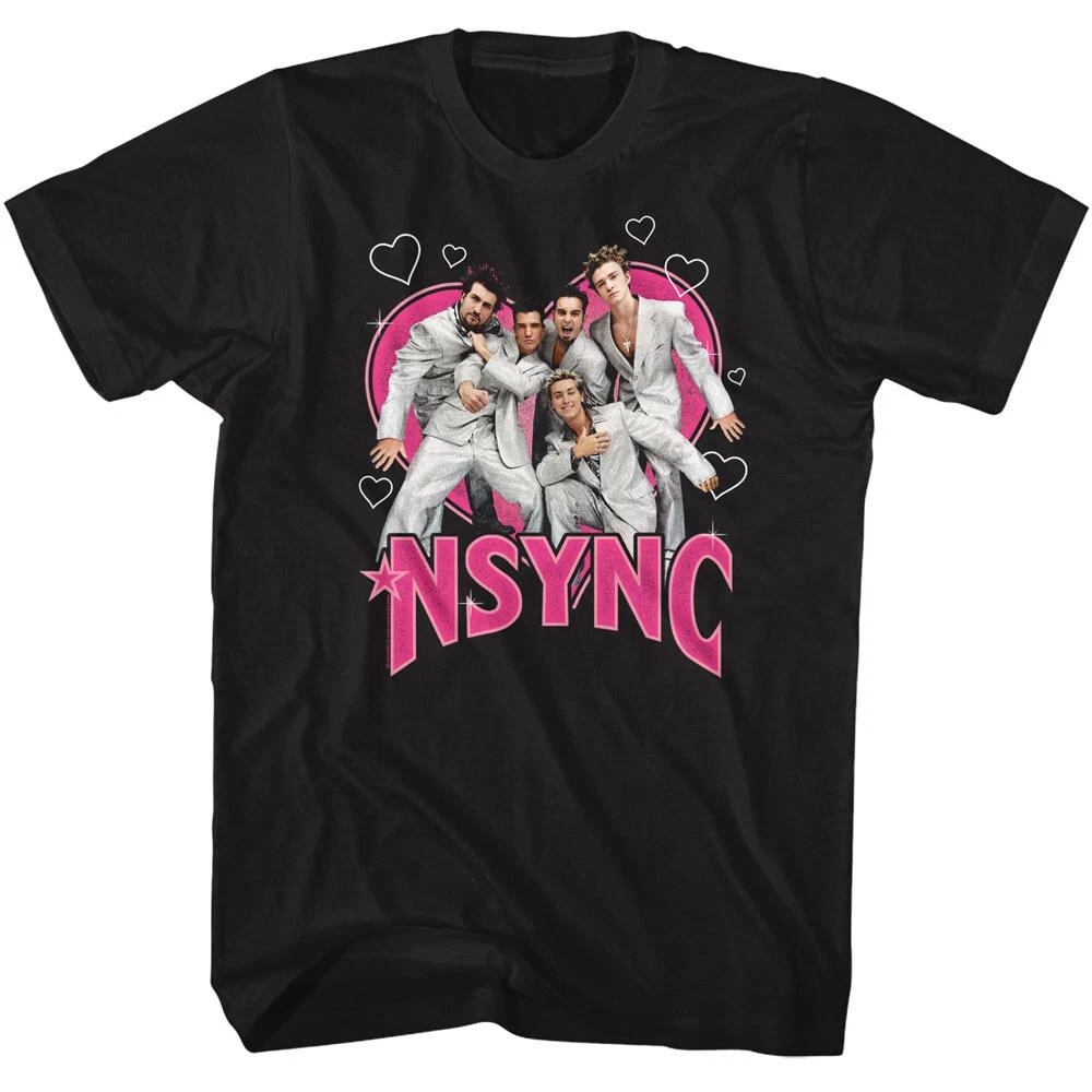 

NSYNC Band Photo Pink Heart Background Men s T Shirt Music Merch L