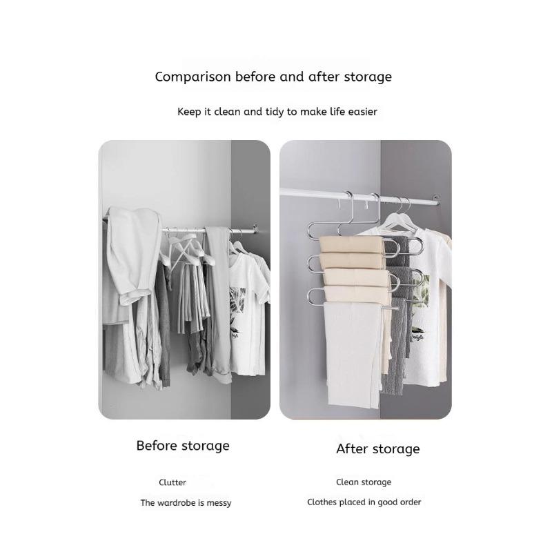 Oszczędzający miejsce 5-poziomowy wieszak na spodnie, Wielofunkcyjny organizer do szafy do akademika, domu, Mieści 5-10 ubrań, Składany stojak do przechowywania dżinsów, spodni, spódnic