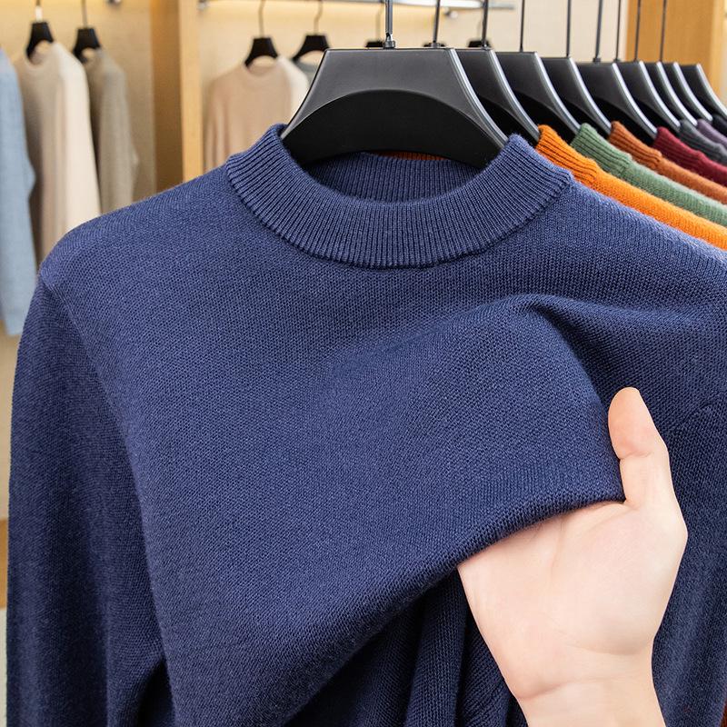 480g Men's Thickened Wool Sweater - New Winter Style, 100% Pure Wool, Solid Color Knitted Design