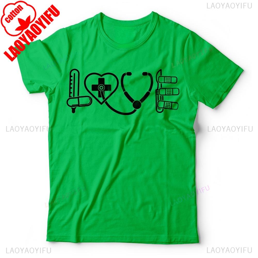 Nurse Doctor Medical LOVE Sign Student T-shirt Stethoscope Pattern Unisex T Shirt Men Women Fashion Crewneck Cotton Tee Tops