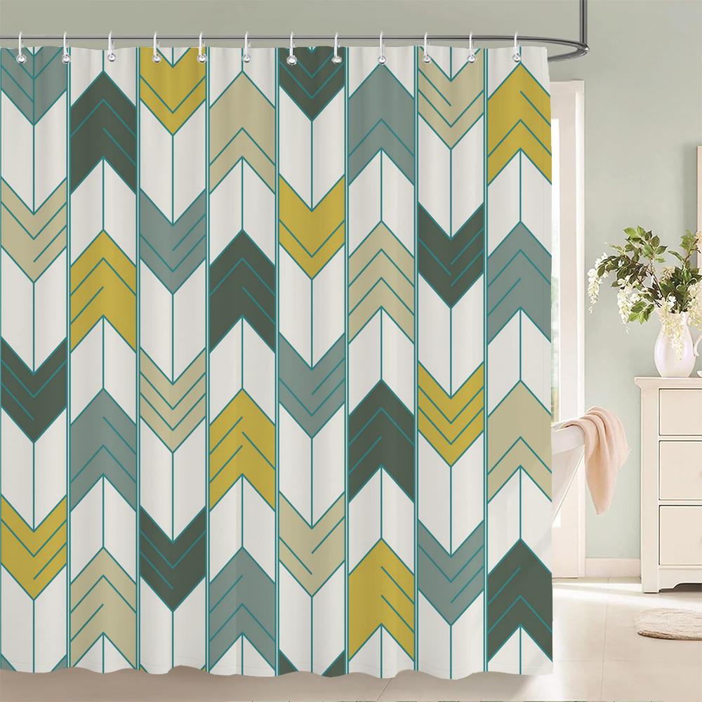 Modern Stripe Geometric Shower Curtains Waterproof Fabric Bath Curtains For Bathroom Bathtub Large Wide Bathing Cover With Hooks