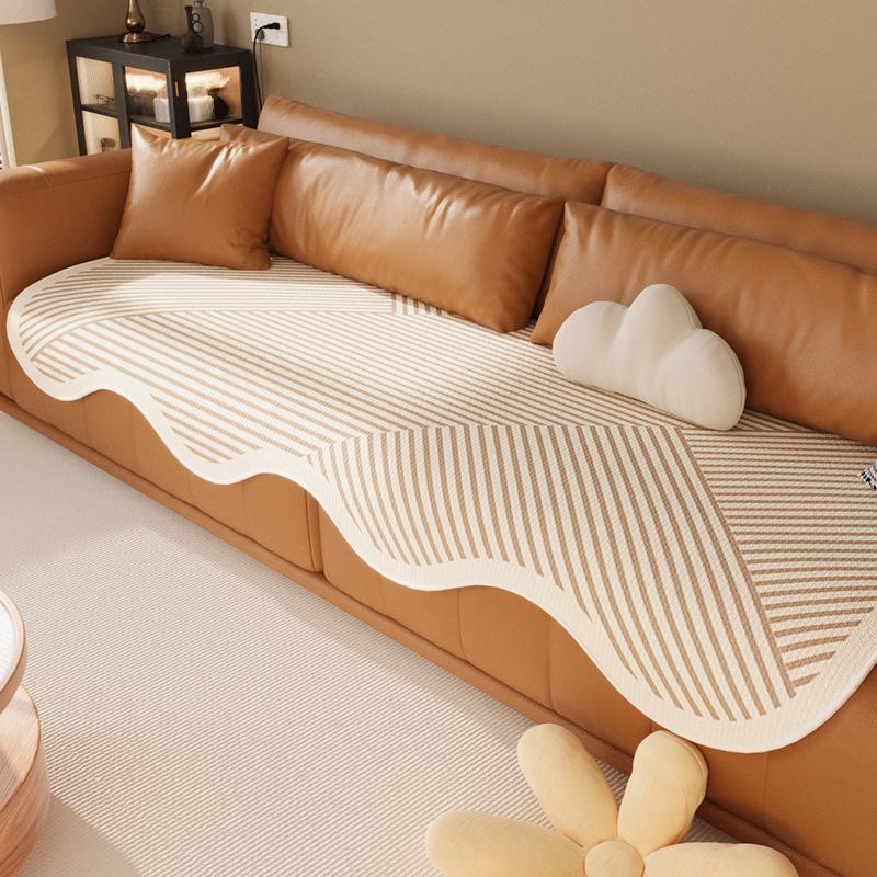 Summer Ice Silk Irregular Sofa Cushion Living Room Straight Row Sofa Cover Towel Non-Slip Anti-Scratching Seat Cushion for Summer