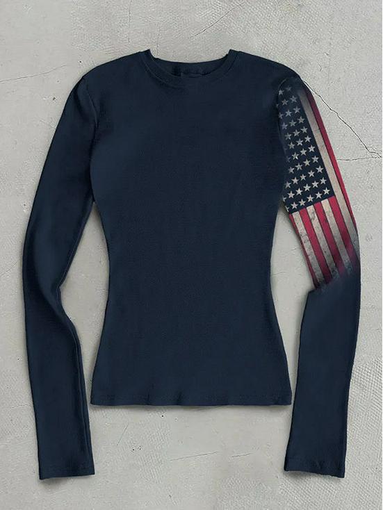 Y2K National Flag Print Unisex Long Sleeve Streetwear Top