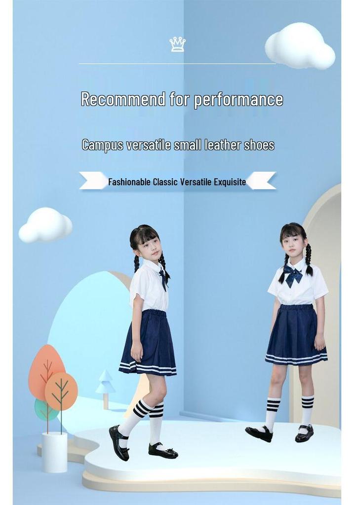 Black Genuine Leather Children's Performance Shoes - Little Princess Campus Style