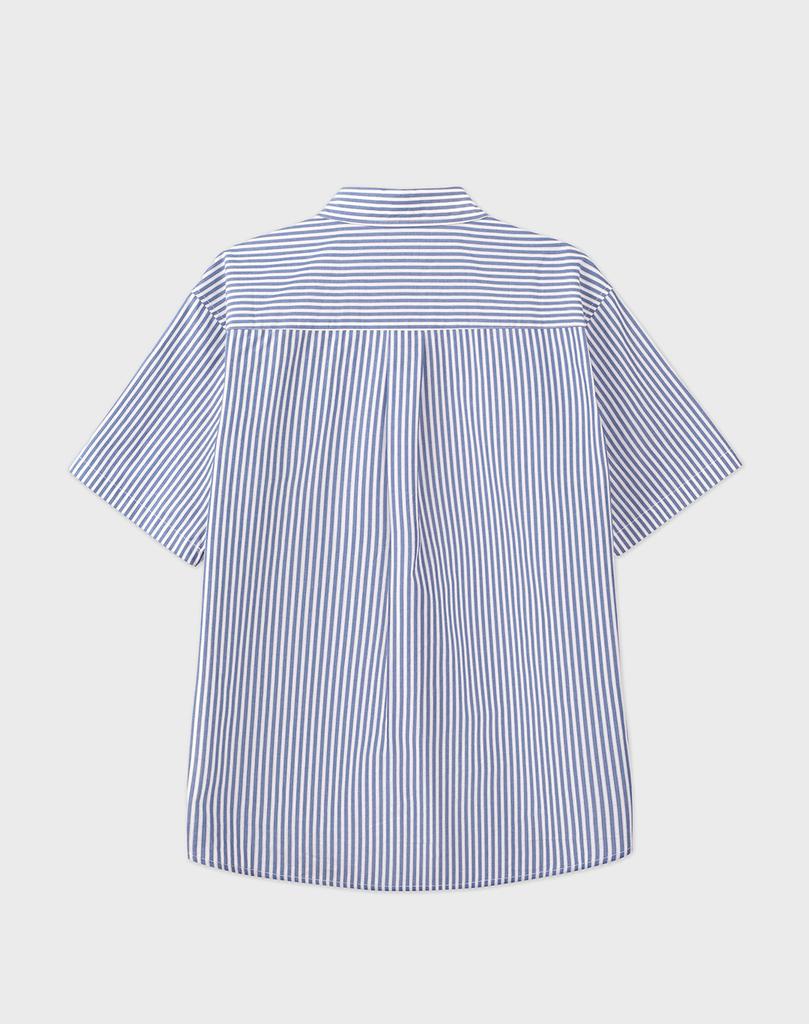 WORK ON BODY OFF Linea Semi-Overfit Striped Short Sleeve Shirt [Light Blue]