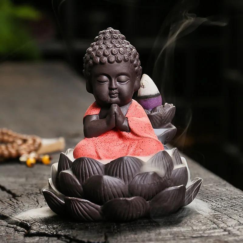 1pc, Zen Incense Buddha Ceramic Handicraft Lotus Home Ornaments Waterfall Backflow Incense Burner (Without Incense)