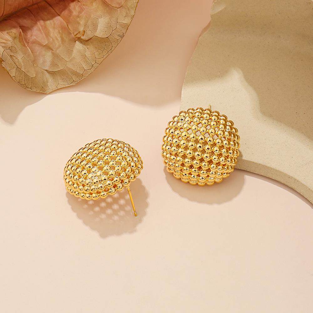 18K Gold Plated Hollow Round Ball Stud Earrings - European & American High-End Light Luxury Design