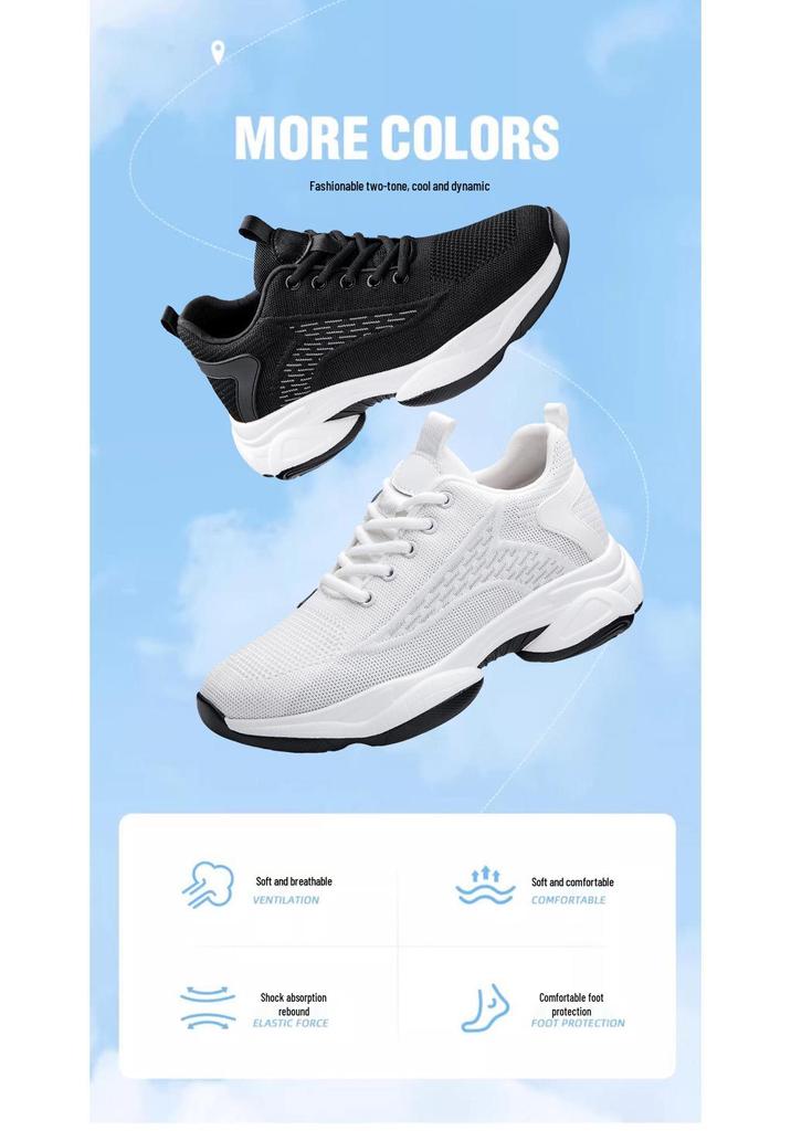 Invisible 8CM Height Increasing Men's Shoes - Breathable Flyknit Low Heel Running Casual Sneakers for Spring & Autumn.