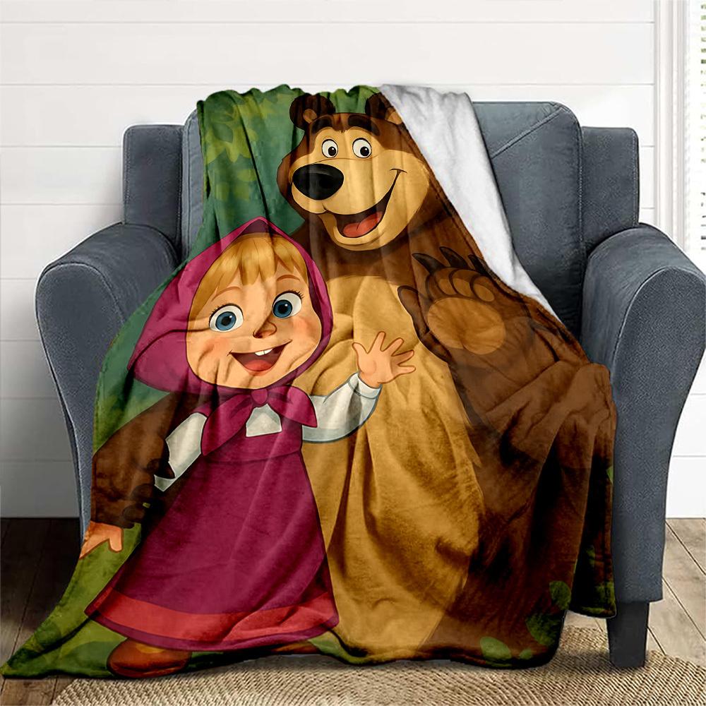 1pc Masha Bear Outdoor Blanket Lightweight Flannel, Soft & Warm, All-Season Use for Sofa, Outdoor, Camping, Living Room, Office138