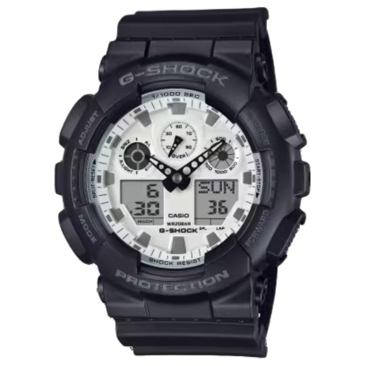 CASIO GA 100 200m Waterproof Quartz Movement Resin Strap Watch Unisex White Dial GA-100WD-1A White Dial