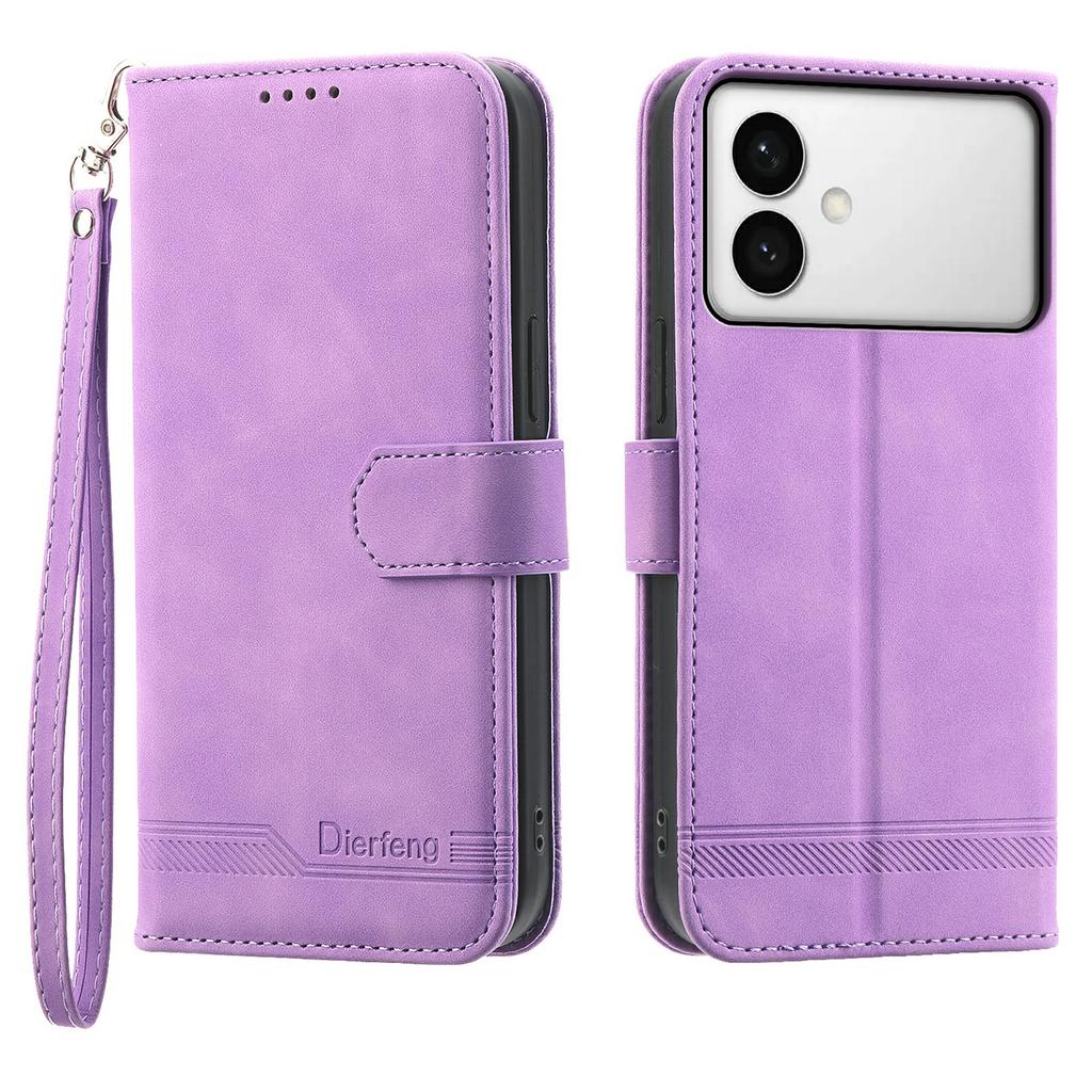 DIERFENG DF-03 For Samsung Galaxy S26 Edge Case Lines Imprint Wallet Leather Phone Cover with Wrist Strap