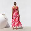 Women's Boho Floral Beach Dress Sleeveless Summer Deep V  Neck Maxi Dress Casual Smocked Flowy A-Line  Sundress Party Long Dresses for Women