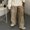 Autumn Cargo Pants Color Block Elastic Waist Drawstring Multi Pockets Patchwork Trousers for Sports