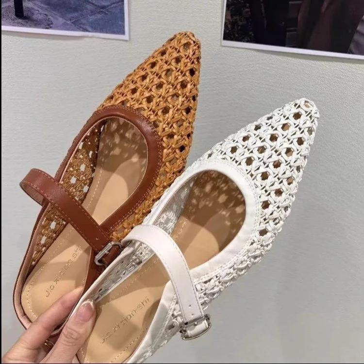 Fashion Women's Slippers  New Fashion Breathable Mesh Ballet Flats Luxury Wedge Heel Pointy High Slippers Women's Shoes