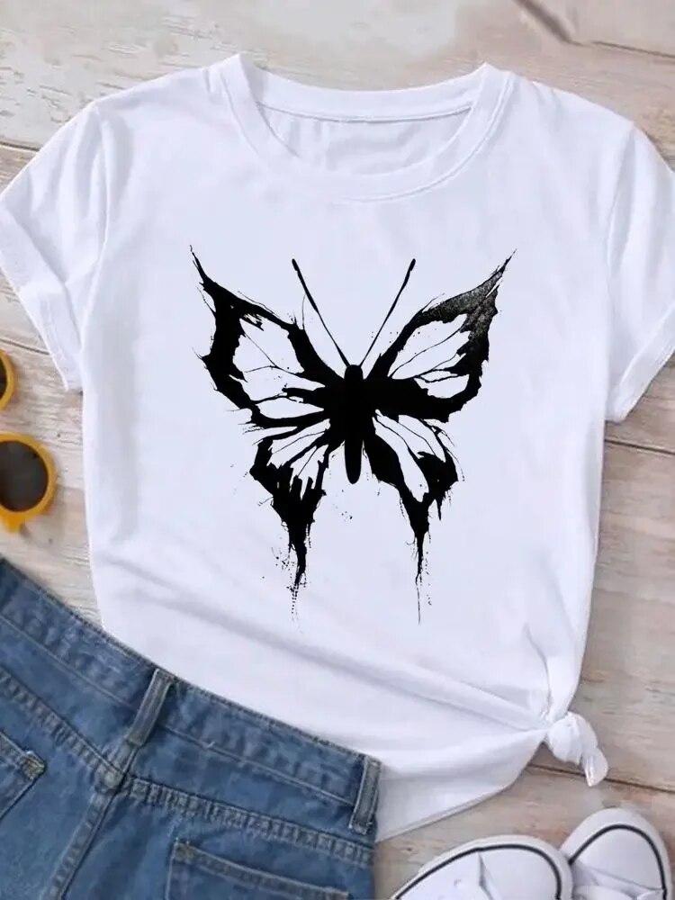 Graphic T Shirt Sunflower Butterfly Cute Summer Casual Clothing Short Sleeve Women Print Fashion Clothes Tee T-shirt FeUnisex Top