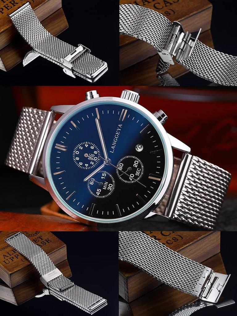 Calm Watch Mesh Milanese Stainless Steel Straight 18mm 24mm Strap, Bracelet, Link, Polished, - (18mm, Silver)