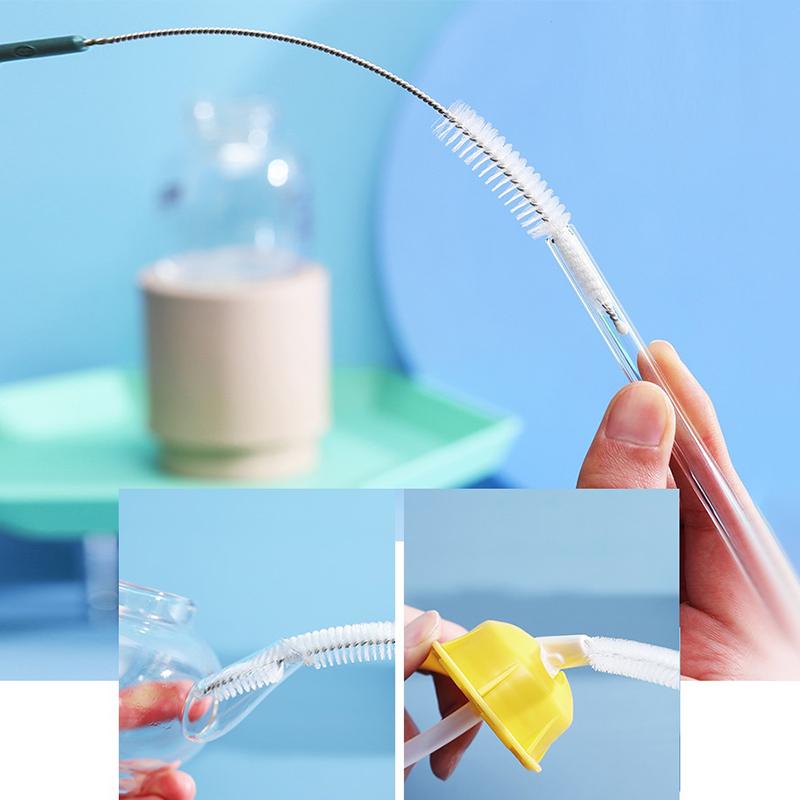 Bending Stainless Straw Brush Cleaner Soft Hair Suction Glass Tube Cleaning Brushes Baby Kids Bottle Brush Long Handle Reusable