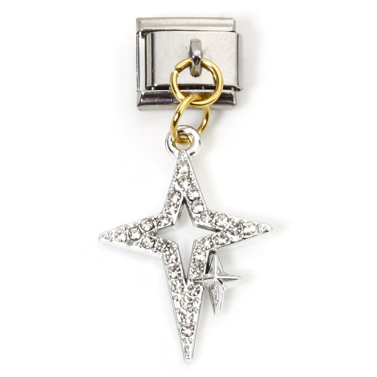 1 Piece Zinc Based Alloy & Stainless Steel Italian Charm Links For DIY Bracelet Jewelry Making Rectangle Star Charms 10mm x 9mm 10x9mm