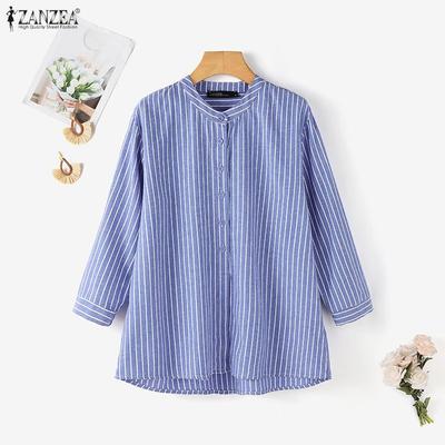 Damska luźna bluzka w paski z okrągłym dekoltem i rękawami 3/4