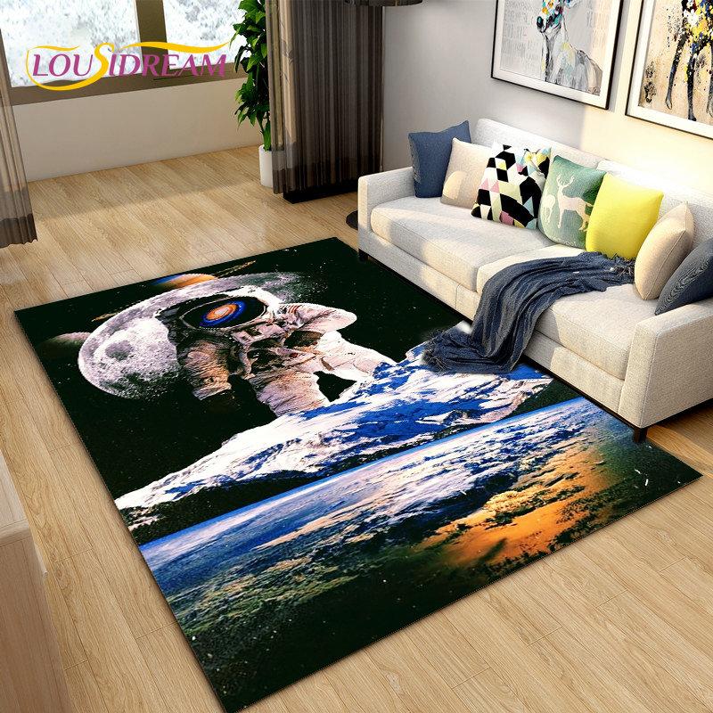 3D Astronaut Space Cartoon Area Rug,Carpet Rug for Living Room Children's Bedroom Sofa Doormat Decoration,Kid Non-slip Floor Mat