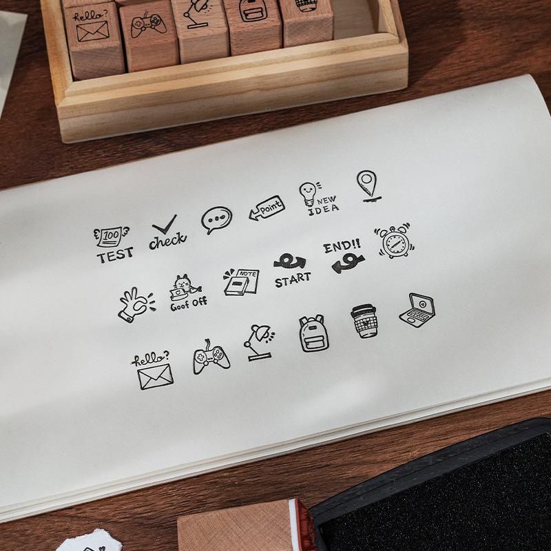 Daily Life 18 Beech Wood Seal Set Box Diy Diary Decoration Material Stamp Wooden Box Seal Kawai Stationery Lovely Gift Supplies