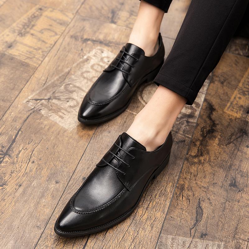 FashionMens Dress Shoes Lace Up Oxfords Fashion Pointed Toe Men's Business Casual Leather Oxfords Shoes Zapatos De Hombre Big Size 48