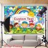 Custom Text Kids Backdrop, Colorful Cartoon Back To School Party Background