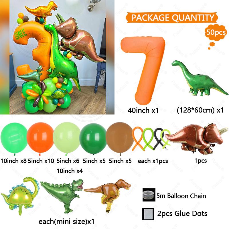 Green Jungle Animal Dinosaur Digital Set for Boys' Birthday Party Decoration Orange Number Colum Tyrannosaurus Rex Balloon Gift