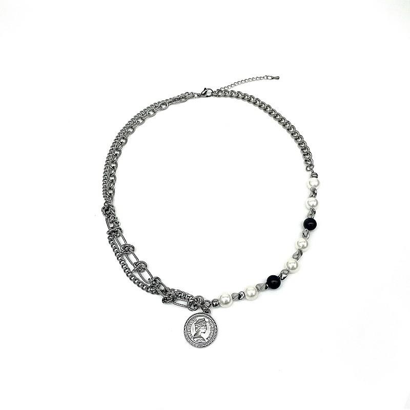 Geometric Coin Necklace With Handcrafted Steel Chain For Daily Fashion