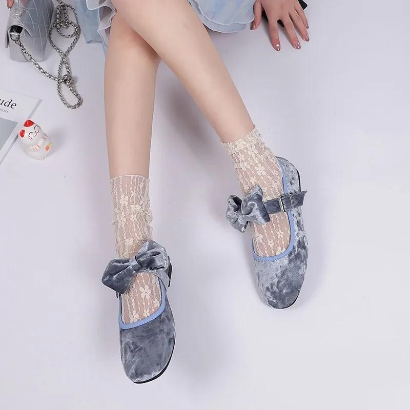 Fashion 2025 New Outdoor Women's Mary Jane Flats Bow Tie Buckle Strap Soft Sole Everyday Plus Size Daily Versatile Comfortable Shoes