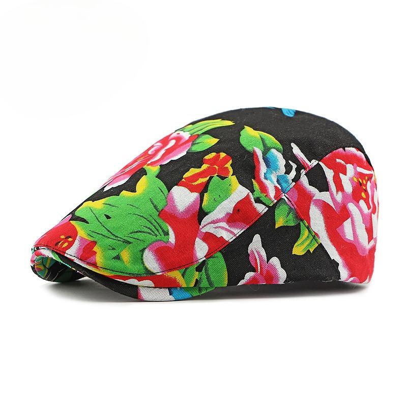 

Vintage Chinese Traditional Floral Print Beret for Men Women Retro Ethnic Style Flat Cap Individual Trendy Newsboy Cap Duckbill Hat 55-59cm чёрный