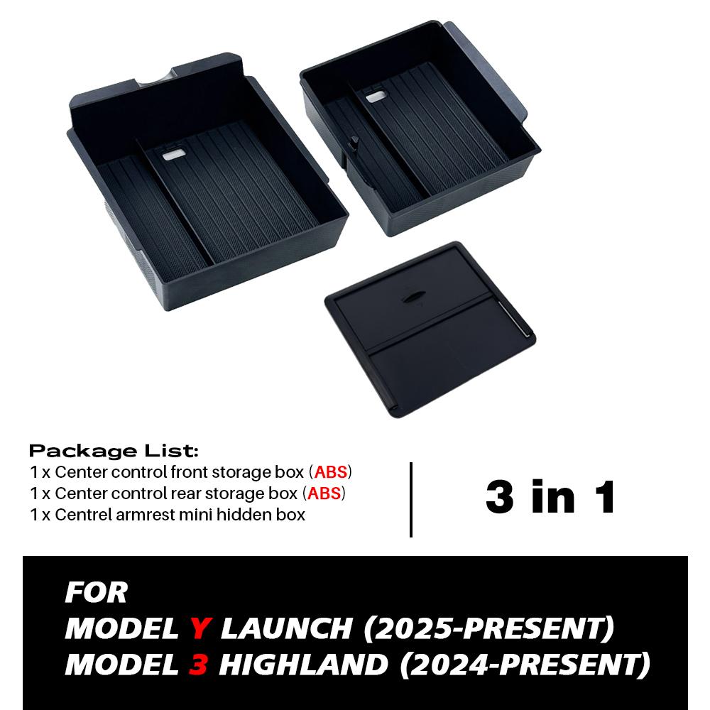 TESY For Tesla Model Y Premium Performance Juniper Launch Center Console Storage Armrest Box Upper&Lower Silicone Pad