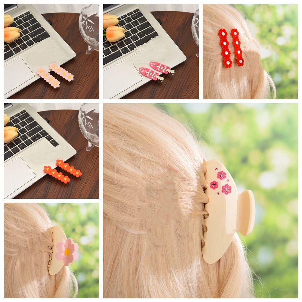 Colorful Acetic Acid Shark Clip Rhinestone Back Head Hair Grab Cute Sakura Barrettes  Girls